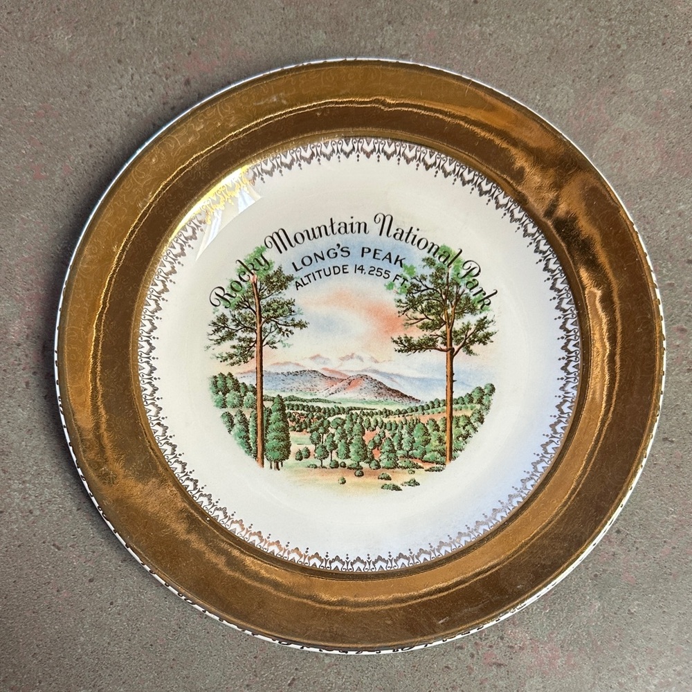 Vintage Rocky Mountain National Park Decorative Plate 22K Gold Trim